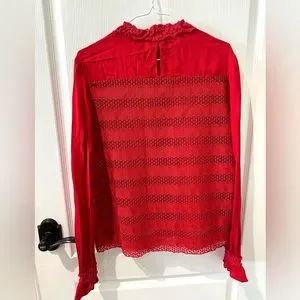 Maje Tops Maje Red Lava Rouge Crochet Eyelet And Ruffle
